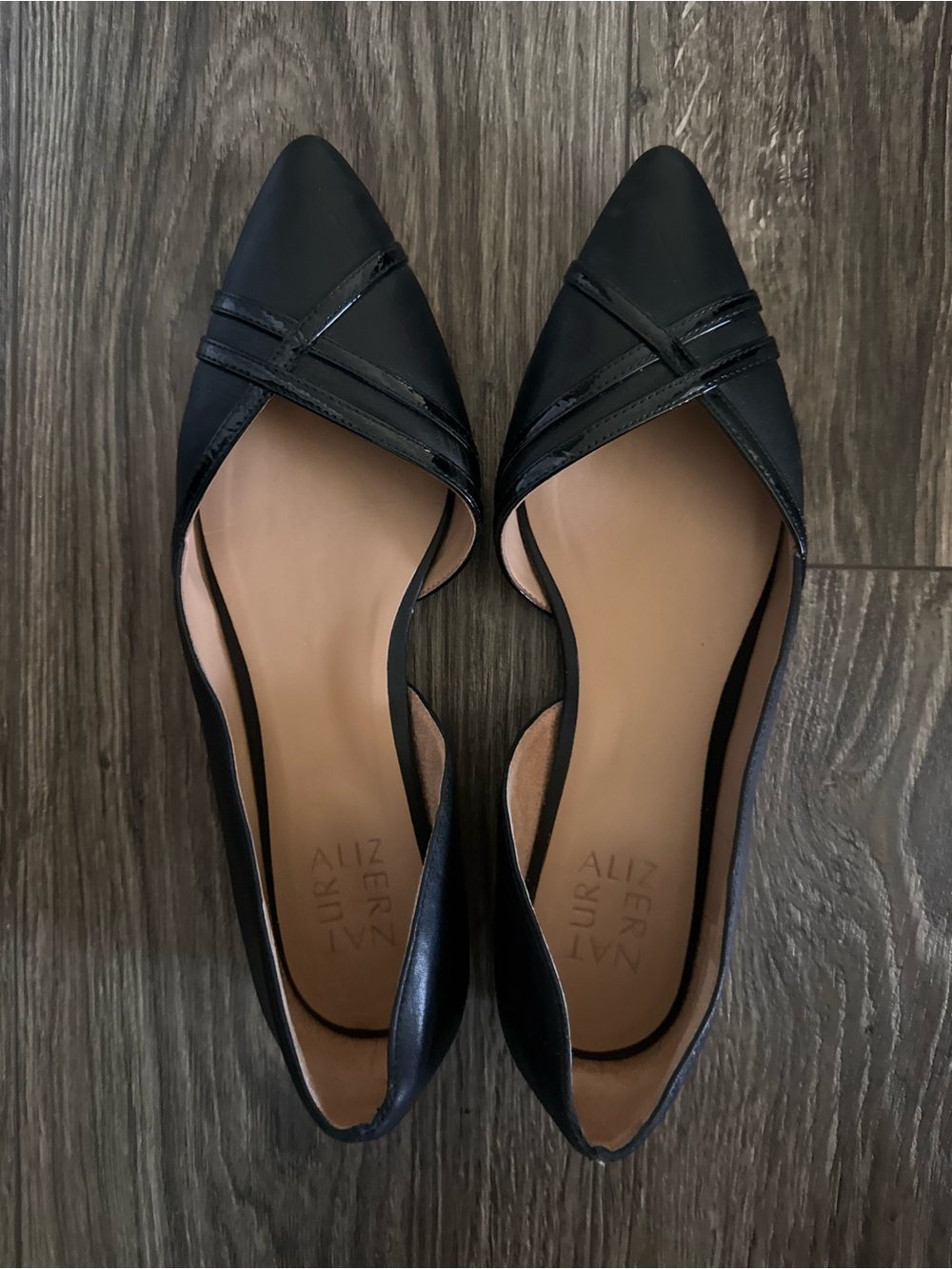 Black Pointed D'Orsay Flats with Subtle Cross-Strap Detail